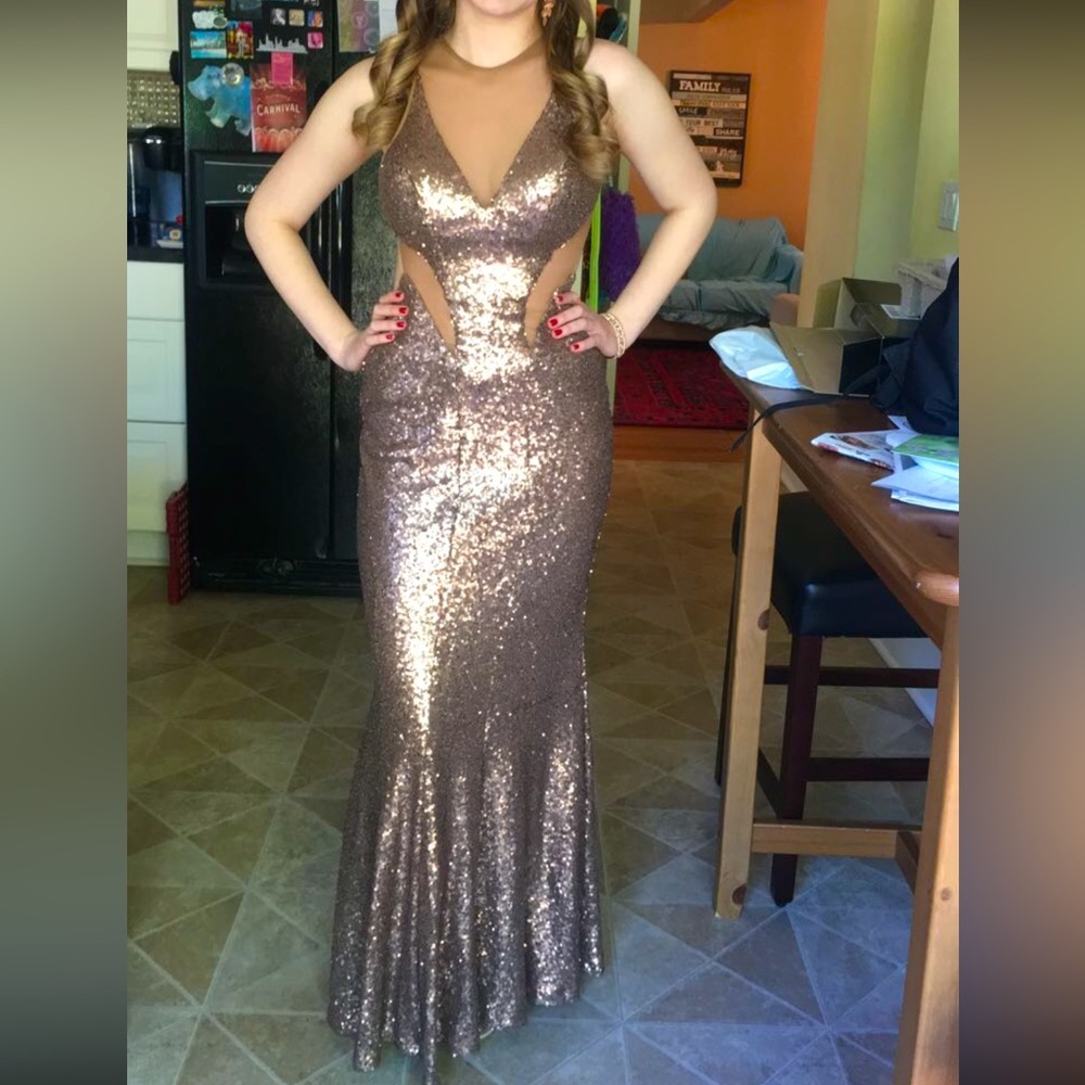 Champagne pink sparkly prom dress